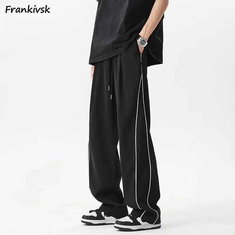 

Women Sporty Pants Bright Line Loose Climbing Drawstring Solid High Street Casual Trendy American Summer New Vintage Hip Hop Y2k