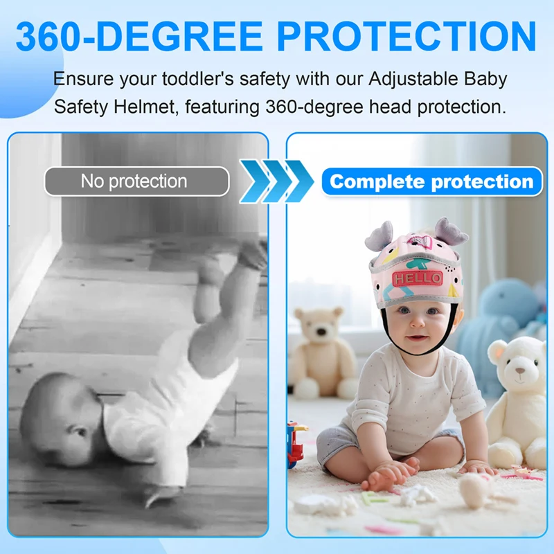 Adjustable Babysafety Helmet 360-Degree Headprotection, Soft Toddler Security Hat For Learning To Walk,-Y44A