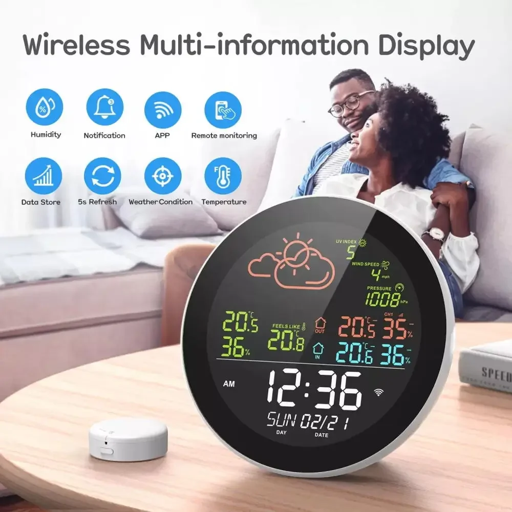 Tuya WiFi Smart Weather Station Colour LCD Table Clock Temperature Tester Weather Forecast Multifunction Thermometer Hygrometer 3