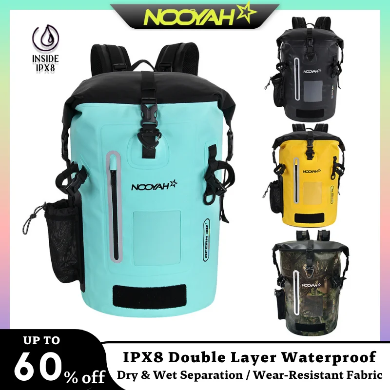 NOOYAH Waterproof Backpack Outdoor Sports Double-Layer Waterproof Bag IPX8 Dry Backpack 1000D Wear-Resistant Roll-Top Closure