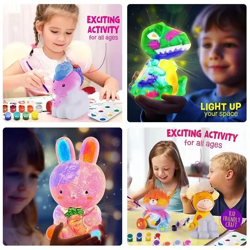 Kit Artistico per Dipingere la Tua Lampada a Forma di Gatto, Cervo o Unicorno, Set per Pittura Graffiti, Decorazione Fai-da-Te per Camera da Letto, Luce Notturna, Regalo per Bambini