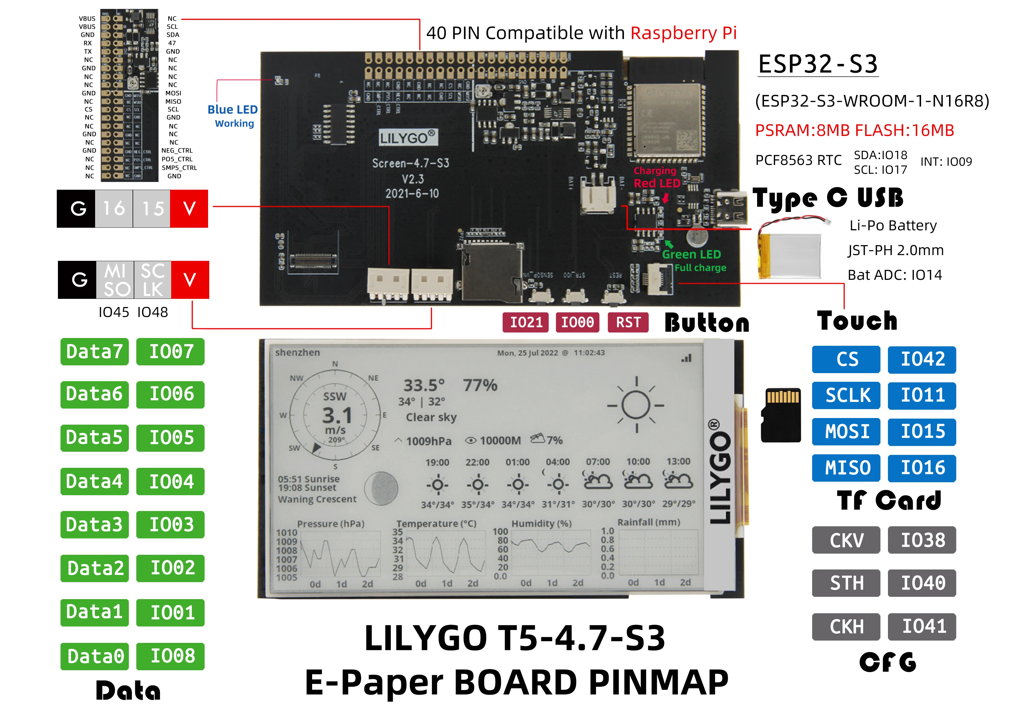 Lilygo® t5 4.7 Inch E-paper V2.3 Esp32-s3 Esp32-s3 Desenvolvimento Driver Placa Módulo de Exibição Suporte tf Arduino Compatível Raspberry pi - Image 4