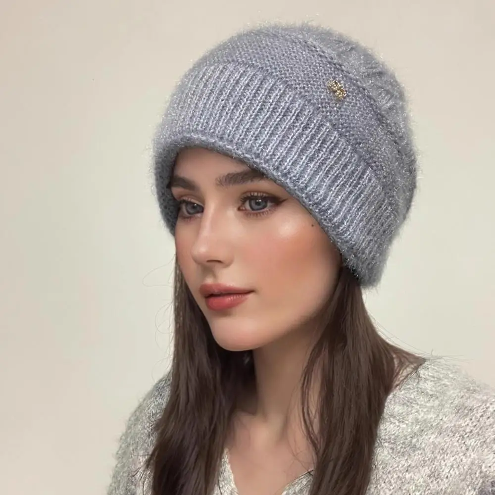 Women's Winter Warm Knitted Hat Wool Ear Protection Hat Elderly All-Match Cold Windproof Hats Outdoor Windproof Skullies Beanies