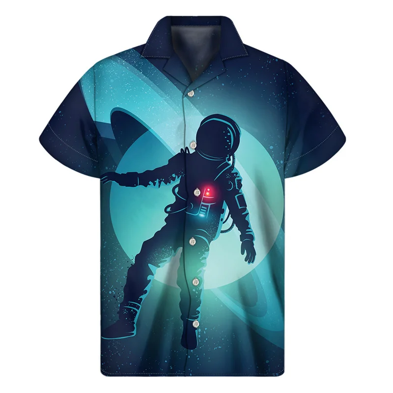 thumbnail image 1 of Camisas hawaianas con estampado 3D de astronauta para hombre, camisas con solapa de astronauta, camisetas holgadas con botones para la calle, blusas de manga corta, 1 of 4