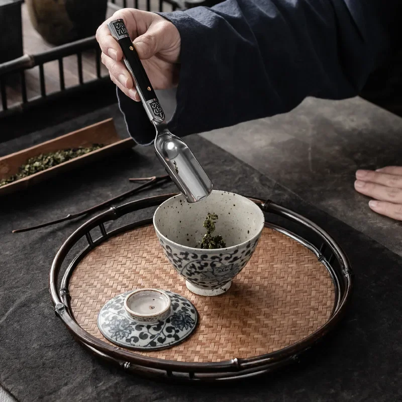 Damascus Steel Puerh Tea Knife Set of 3 - Stainless Steel and Brass Tea Set with Pick, Ladle and Spoon, Durable Tea Gift Set