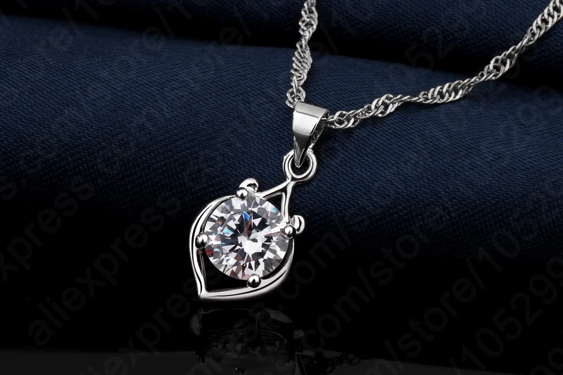 Elegant Women Wedding Jewelry Set 925 Sterling Silver Color Color Cubic Zircon Pendant Necklace/Earring Sets