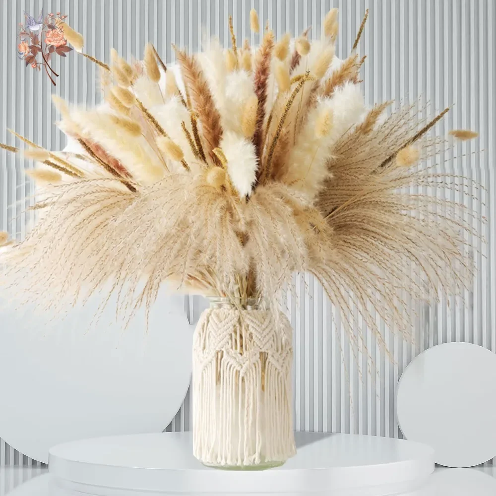 10 Tiges De Pampa Séchées Naturelles – Décoration Bouquet Hauteur 100 Cm – Beige Et Bronze