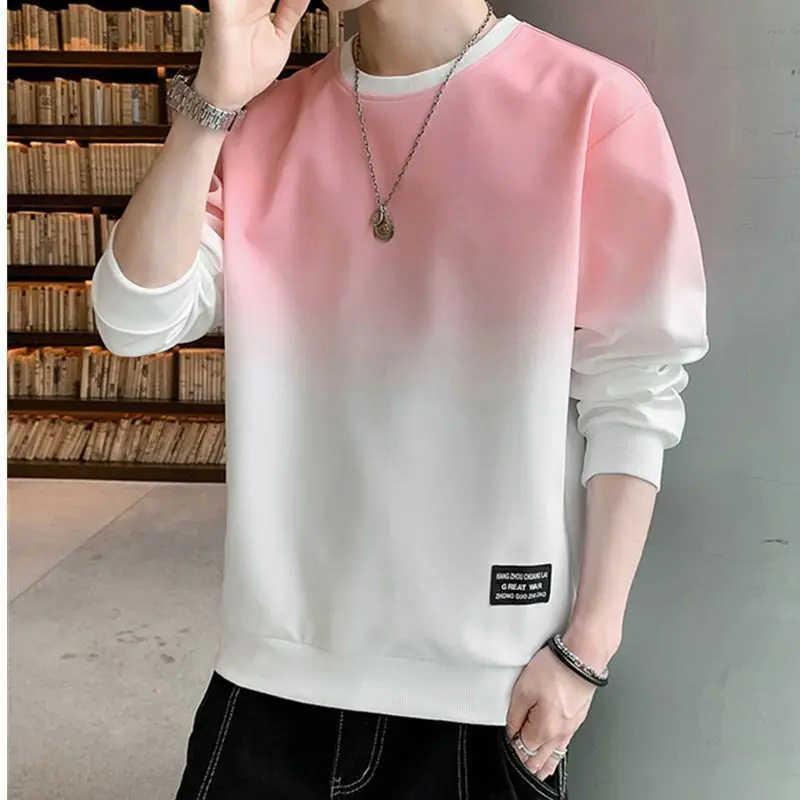 Fashion O-Neck Loose Casual Gradient Sweatshirts Men's Clothing 2023 Autumn Winter Oversized All-match Tops Korean Sweatshirts