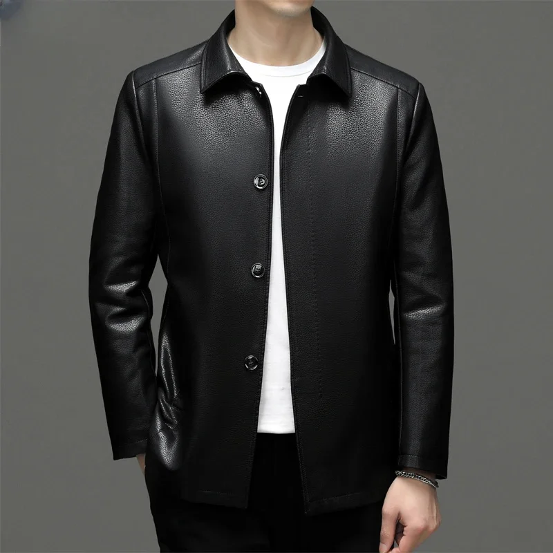 

Genuine Leather Jacket Men Down Jackets for 2024 Autumn Winter Warm Casual Coats Single-breasted Male Chaquetas