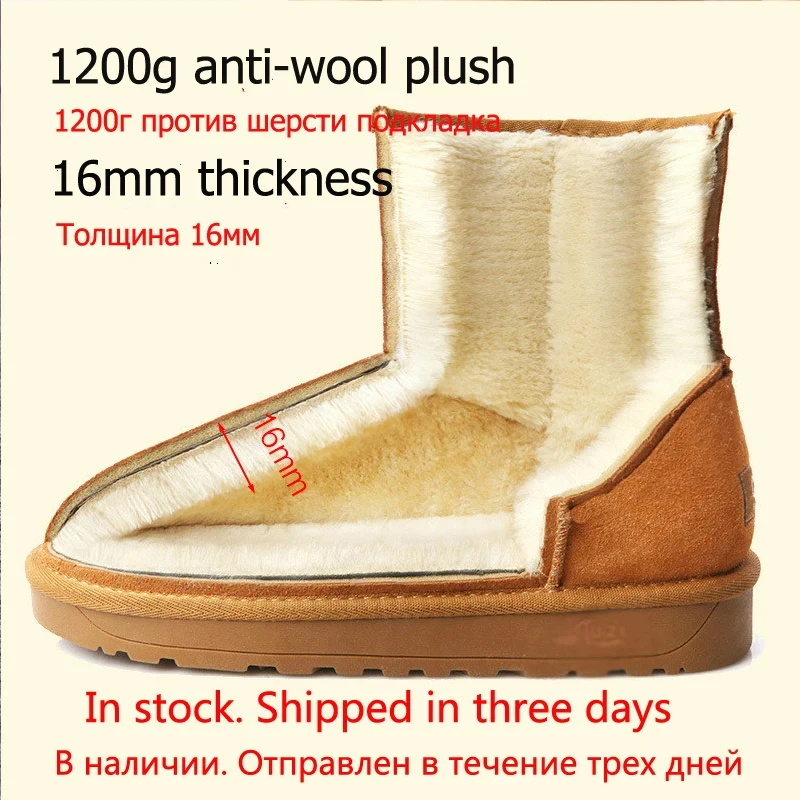 ZUZI Women's Snow Boots Cow Leather Fur Women Top High Quality Australia Boots Winter for Women Warm Botas Mujer
