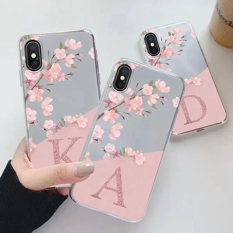 Stylish Pink Flower Letter Clear Phone Case - Shockproof Soft Transparent Cover