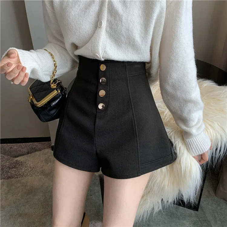 Schwarze Shorts für Damen Frühling Sommer Neue Weite Hose mit Hoher Taille Einreihig Aprikotfarbene Lässige Hotpants – Detail 15