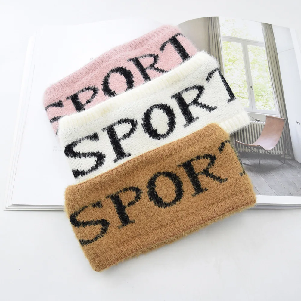 

Faux sable Fleece Headband with Thick Fleece Lining Knitted Warmth Cover Smiling Face Leopard Pattern Jacquard Headwear
