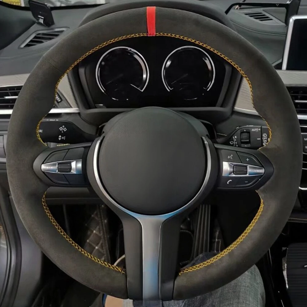 

Black Suede Red Marker Car Steering Wheel Cover For BMW F87 M2 F80 M3 F82 M4 M5 F12 F13 M6 F85 X5 M F86 X6 M F33 F30 M Sport