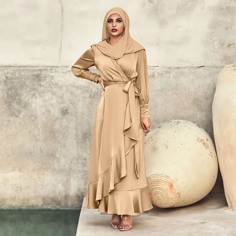 Thick Satin Muslim Hijab Dress Abaya 