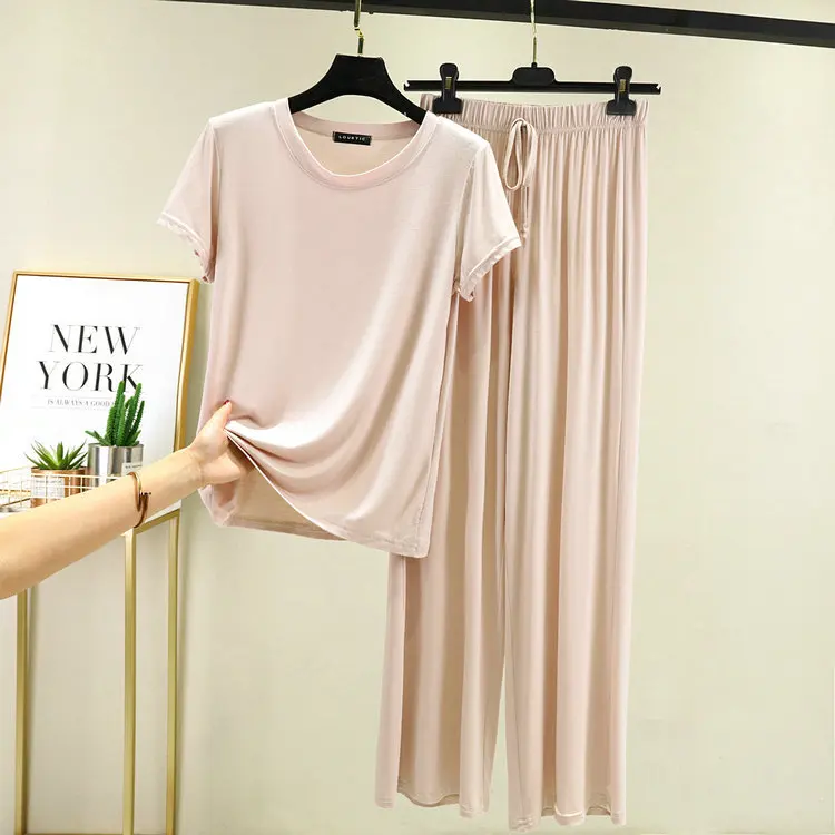 Korean Short Sleeve Sleepwear Set Comfort Modal Women's Pajamas Home Wear Clothing Suit Pyjama Femme 2 pi&egrave;ces Nightwear Sets women pajamas set women pajama suit