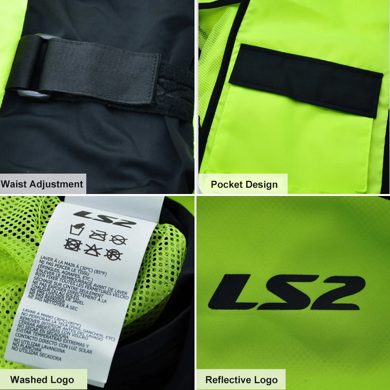 LS2 Original Motorcycle Reflective Vest Men Women Breathable Fluorescent Motorcycle Jacket Work Wear High Visibility Safety Vest