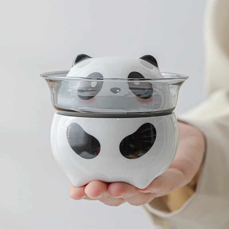 1 set of Panda portable travel tea set, outdoor travel single tea maker, simple camping instant cup, portable cup