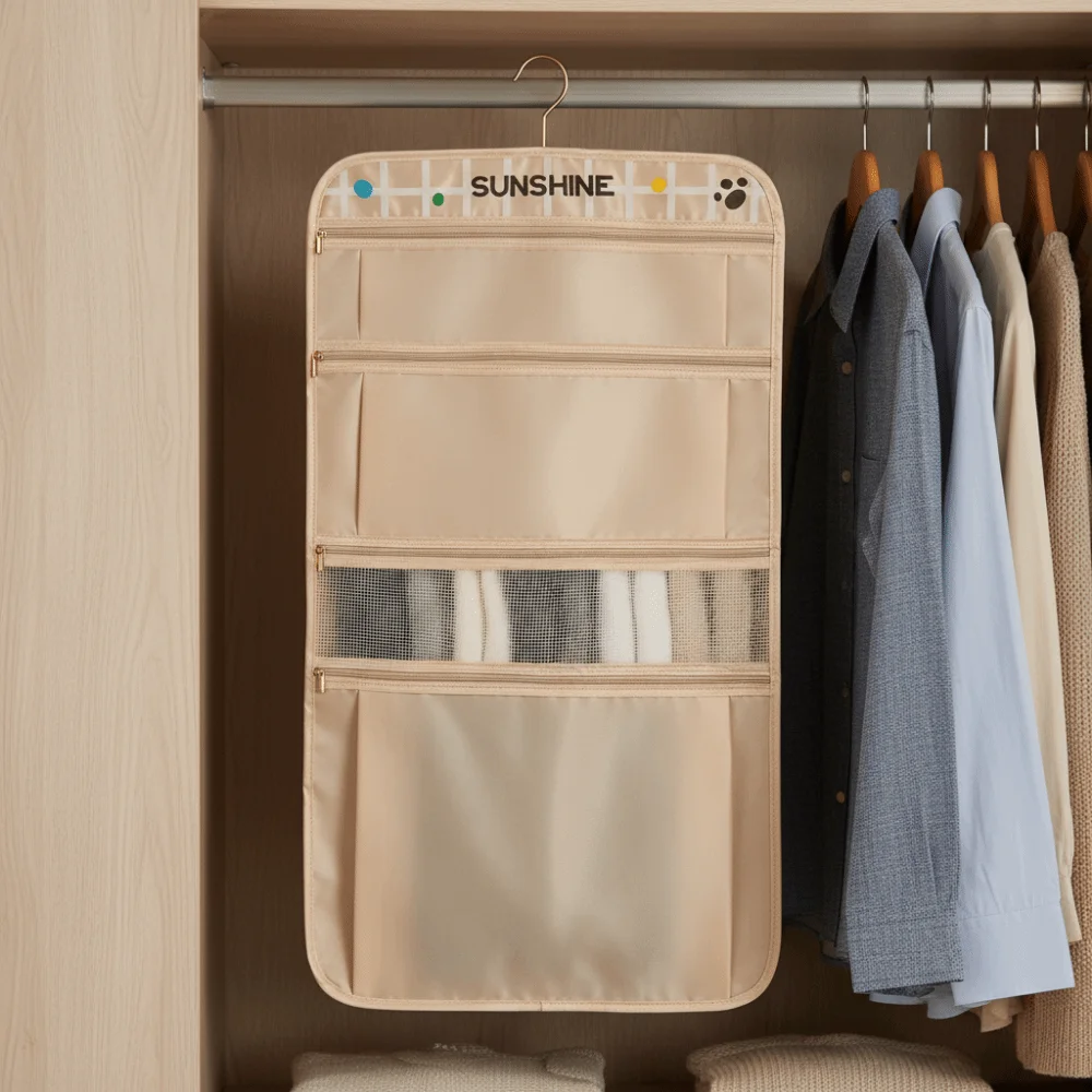 Large Capacity Multi-layer Socks Hanging Bag Breathable Reusable Underwear Hanging Storage Bag with Hanger Space Saving