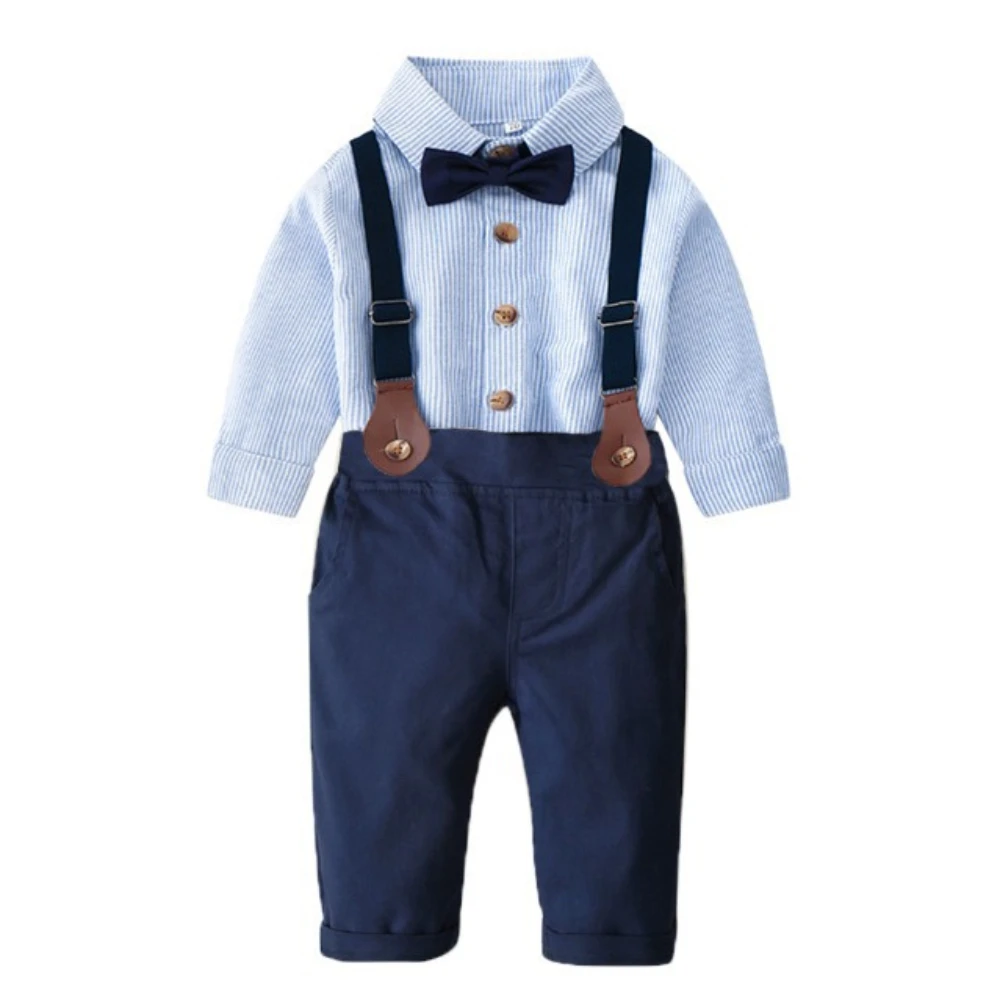 

Flower Child Wedding Blazer Set Handsome Long Sleeve Shirt Suspenders pants 2 Pieces Blue Casual School Uniform for Boys 4 6 8 Y