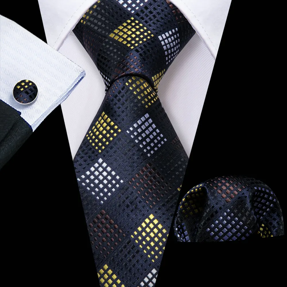 

Fashion Gold Navy Novelty Men Silk Necktie Brooches Men Tie Handkerchief Cufflinks Sets Men Gift Barry.Wang Designer