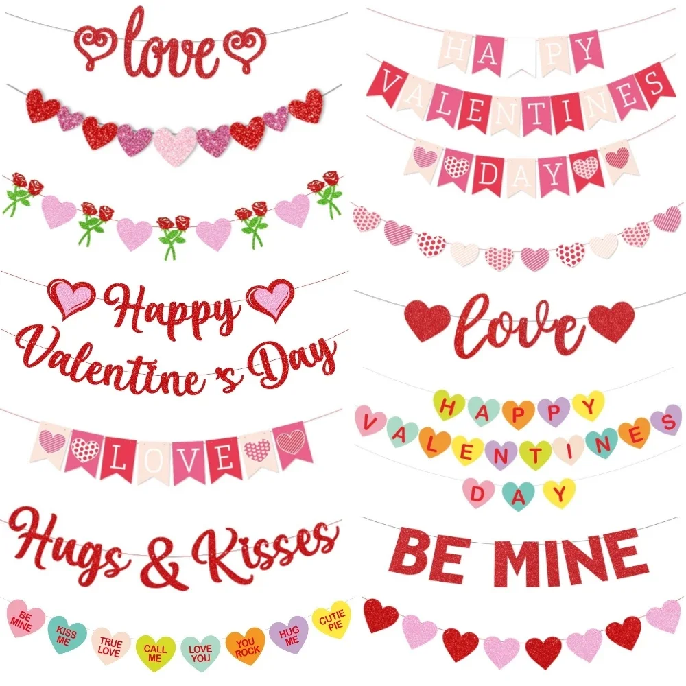 Valentinstag Hängen Banner Girlande Bunting Rot Liebe Herz Papier Banner Tür Hängen Ornament Hochzeit Geburtstag Party Dekoration