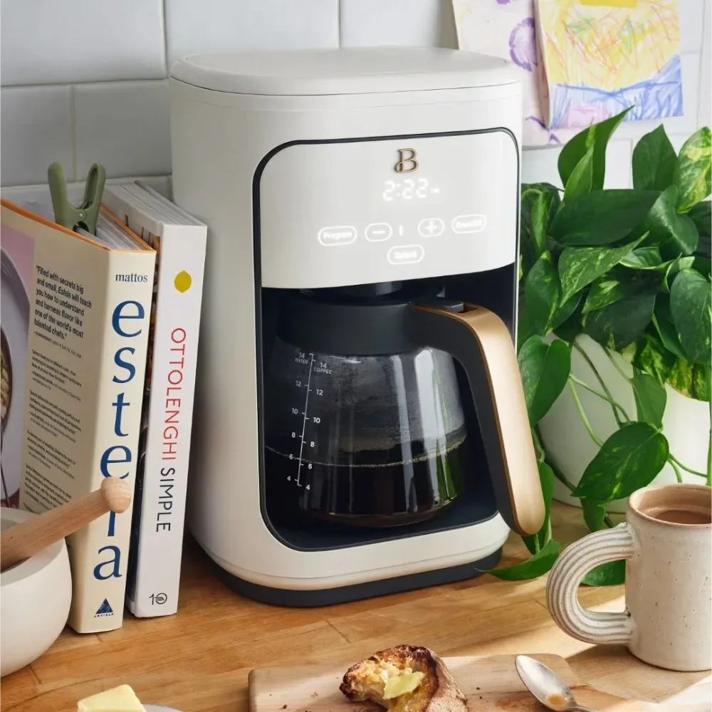 New Beautiful 14-Cup Programmable Drip Coffee Maker with Touch-Activated Display, White Icing by Drew Barrymore