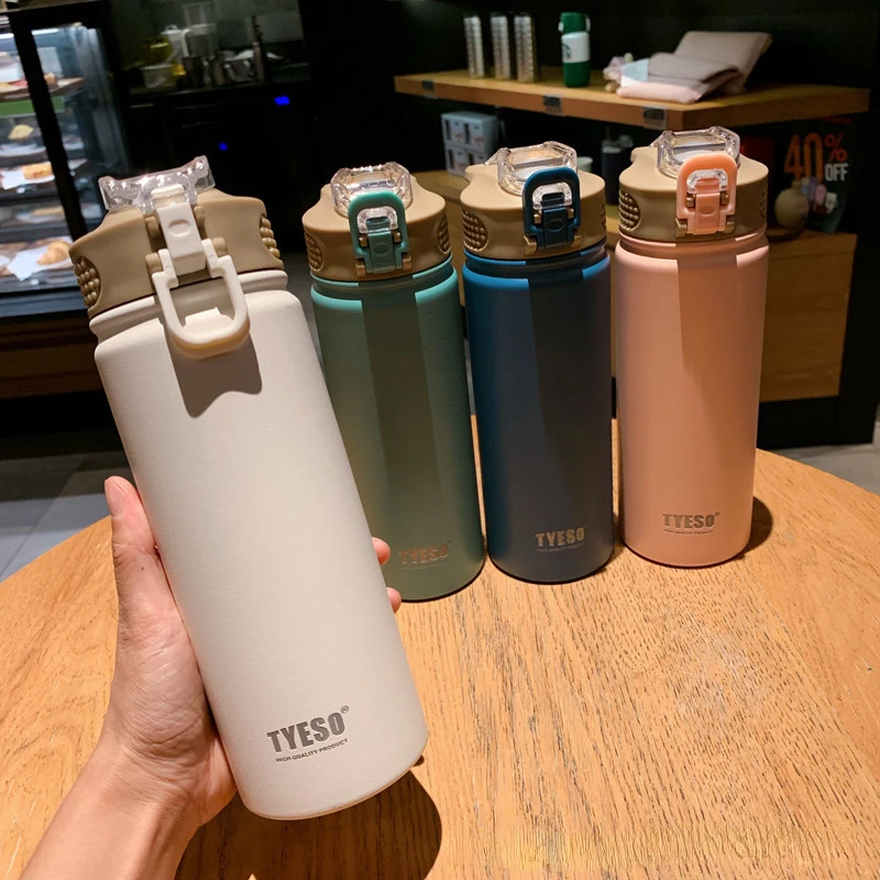1pc Thermos Bottle With Straw 530ml 750ml Stainless Steel Thermal Cup Car Insulated Flask Water