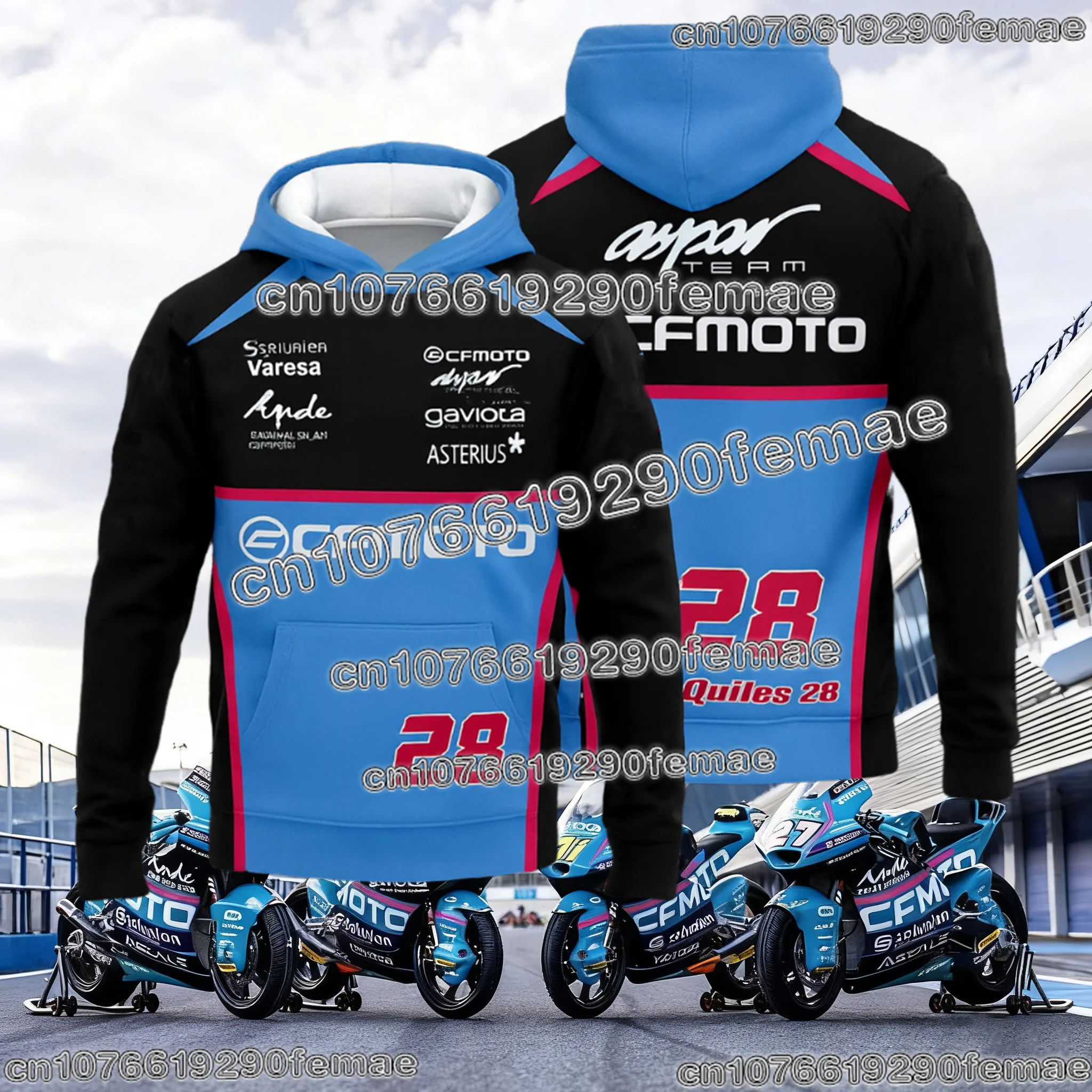 CFMOTO Aspar 팀 오토바이 레이싱 긴 소매 후드 팬 기념 패션 후드 남성과 여성을 위한 스포츠웨어
