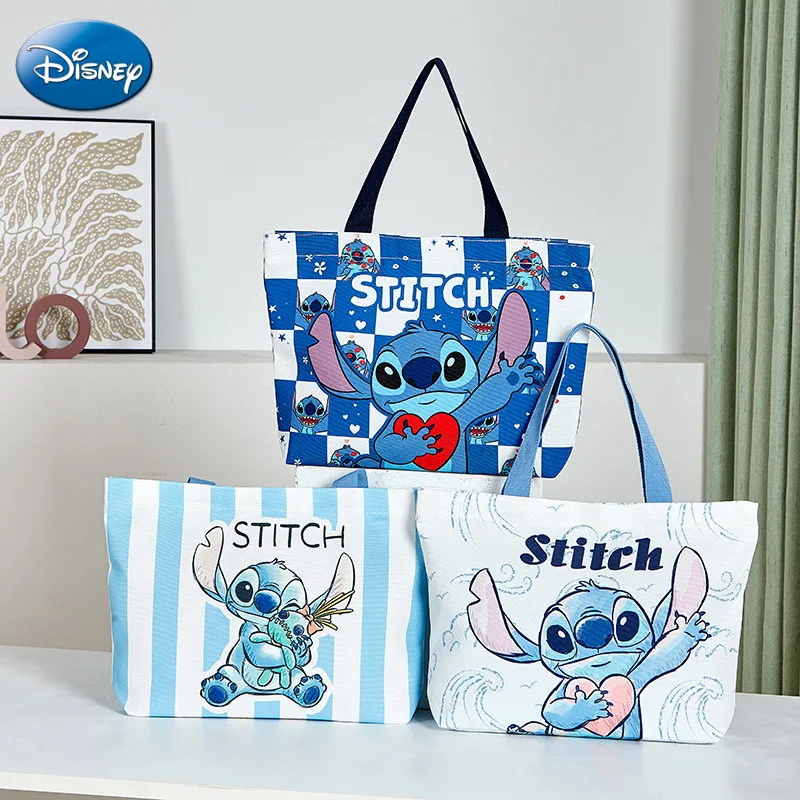 Disney Lilo & Stitch Cartoon New Large Storage Bag Shopping Canvas Mommy Hand Bag Tote Bag Schoolgirl Tutoring Bag Lunch Bag