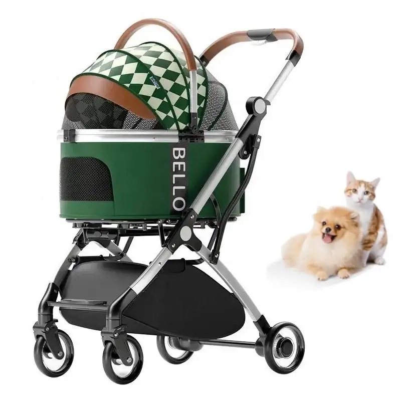 

Detachable Pet Stroller, Portable Folding Travel 4 Wheels, Aluminum Alloy Frame Trolley, Teddy Cat Cart, Load Bearing 15kg