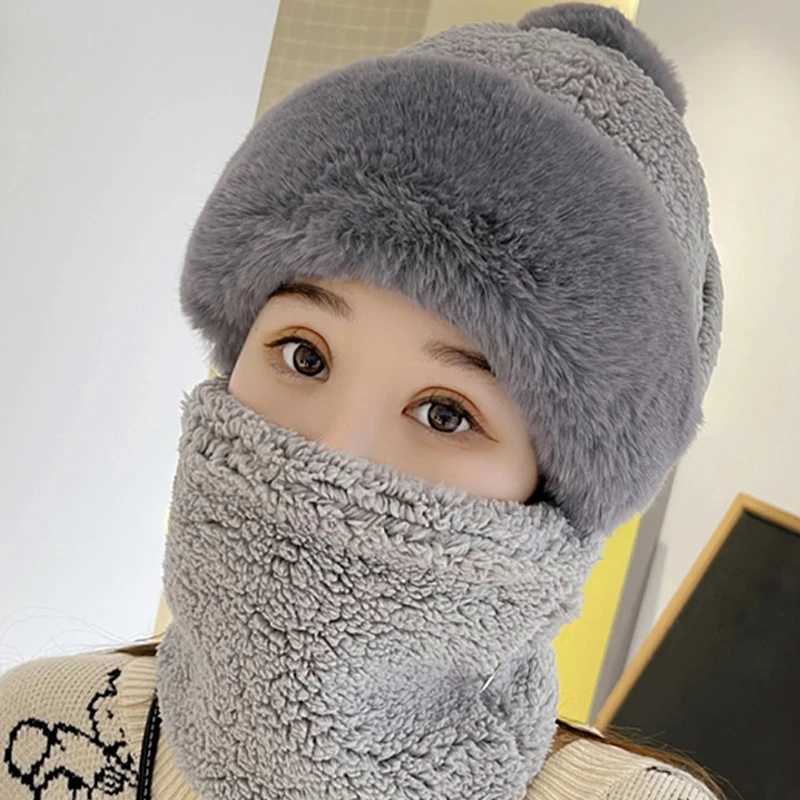 Plush Hat Women S Scarf Mask Integrated Ear Protection And Headband Cap 6