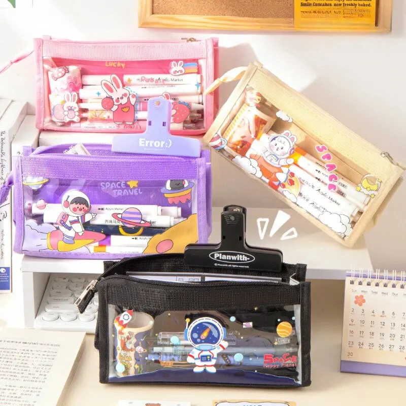 Pencil Case Cute Cartoon 6-layer Transparent Multi-functional Storage Stationery Box School Supplies 1pc