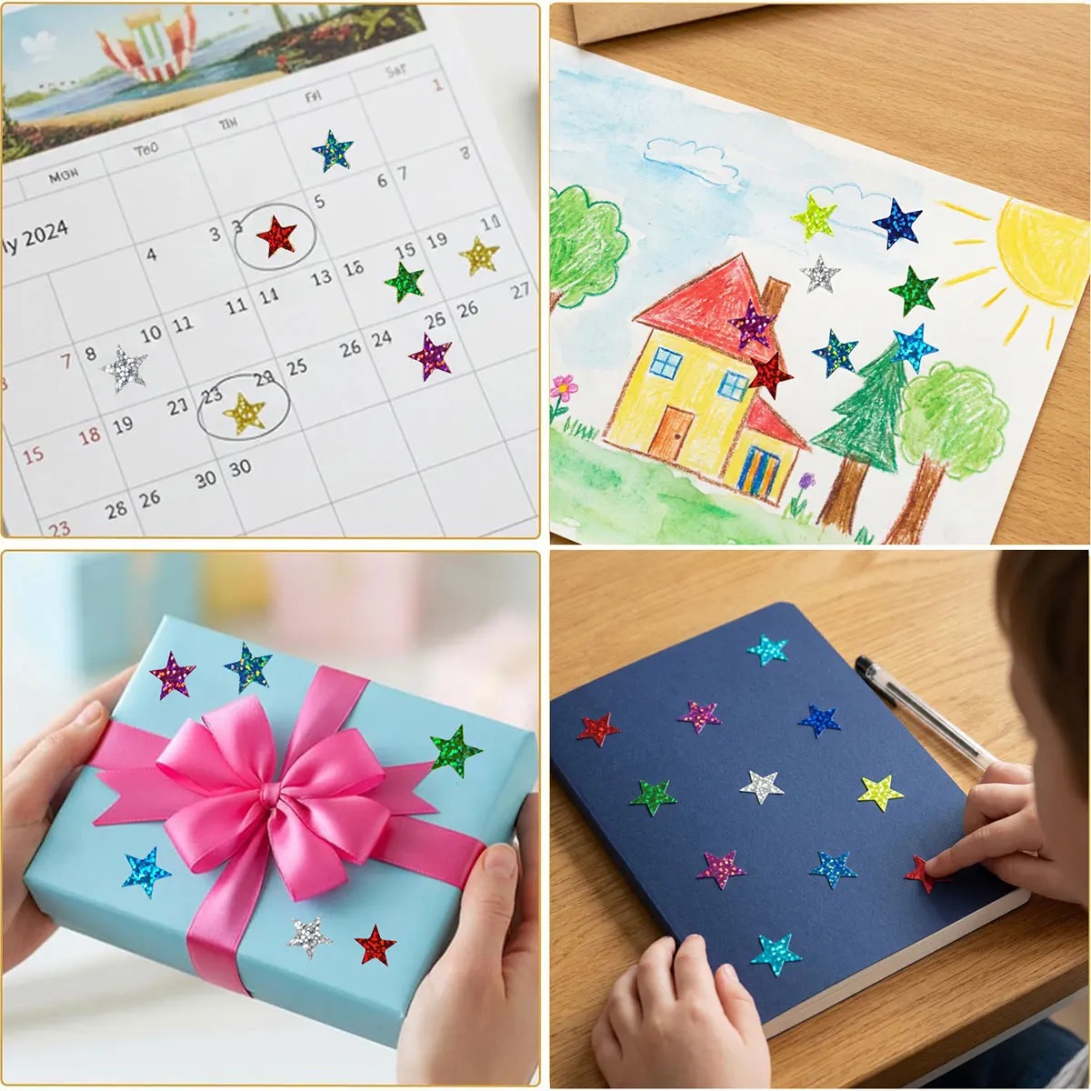 1.4cm 미니 홀로그램 포일 스타 스티커 600-2100Pcs 보상 스티커 학생 행동 차트 플래너 교실 공예 스티커