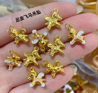 

999 real gold horse pendant 24k pure gold jewelry fine gold charms colourful pendants