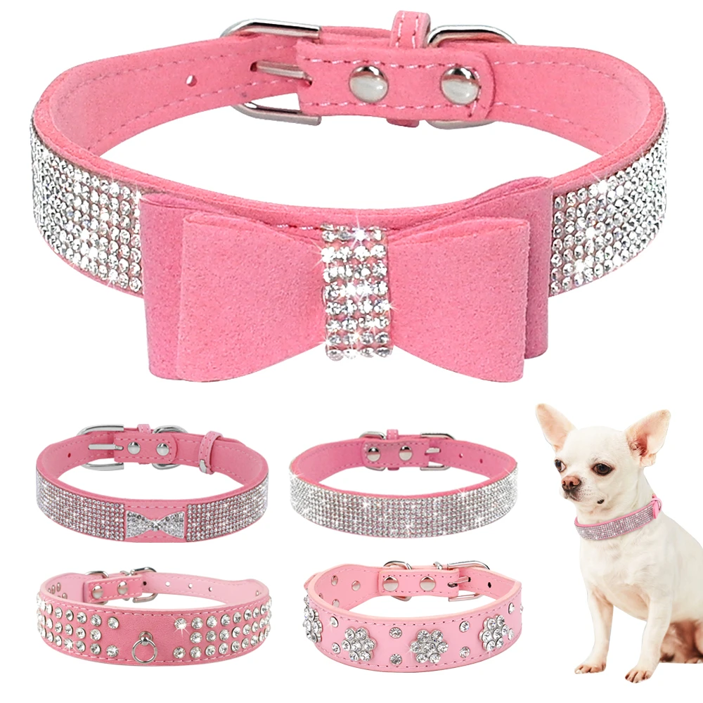 Bling strass collare per cani di piccola taglia cucciolo rosa gatti collari  per cani collana Chihuahua lucido Yorkie collare in pelle accessori per  cani|Collars| - AliExpress