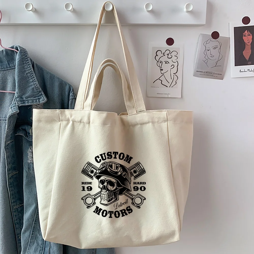 Fashion Handbags Shoulder Bags Casual Shopping Girls Handbag Shopper Women Canvas Skull Printed Large Capacity Grocery Bag