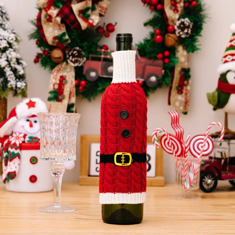Christmas Wine Bottle Cover Set Santa Snowman Woven Wine Bottle Bags For Christmas Party Dinner Table Decorations New Year Gifts wine bottle cover burlap wine bags