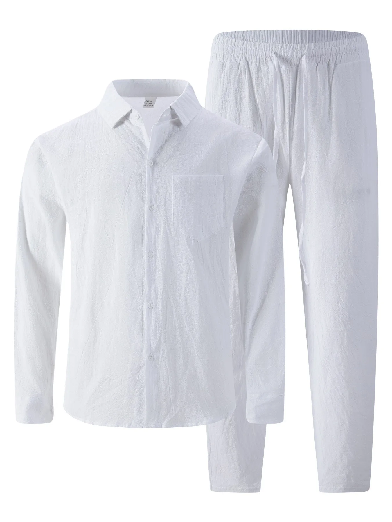 Camicia di lino da uomo nuova autunno 2025 a maniche lunghe, capispalla casual, elegante abbinata al completo di pantaloni lunghi 2