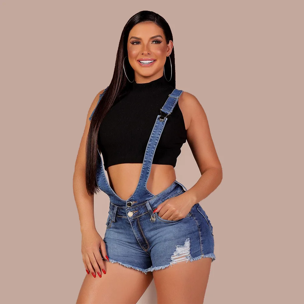 Skinny Jeans Women Strap Denim Jumpsuit Ladies Silm Fit Short Jeans Rompers Vintage Tide Female Suspenders Overall half denim overall shorts women 2023 summer new korean style large size straps loose thin wide leg jumpsuit rompers fashion