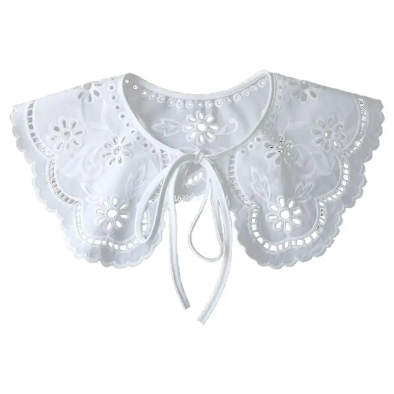 

Women Autumn French False Fake Collar Hollow Out Floral Embroiodery Lapel Half Shirt Necklace Shawl Decorative Dropship