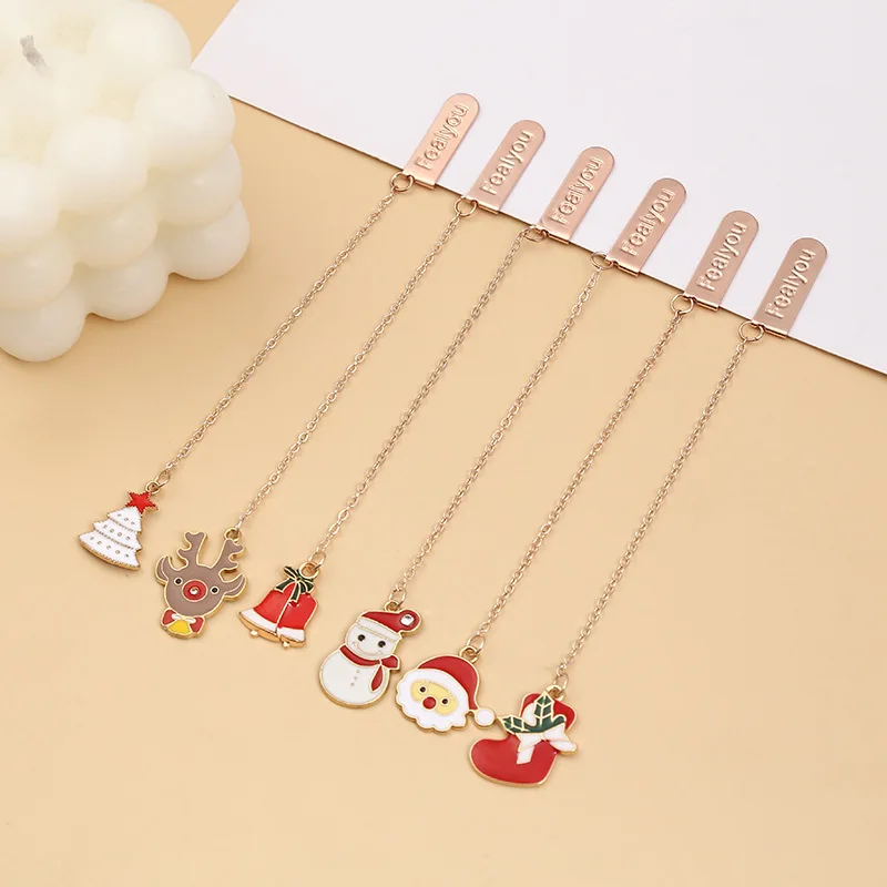 

Christmas Theme Metal Bookmarks Kawaii Pendant Book Markers Pagination Mark Book Accessories School Office Supplies