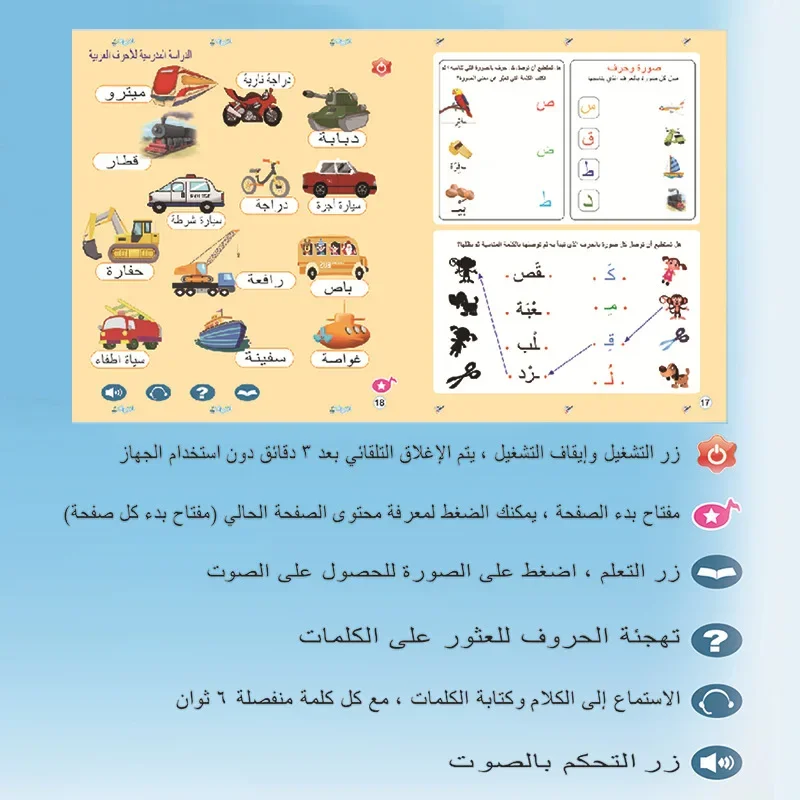 Kids Electronic Phonetic Arabic Language شكل لون الفاكهة النباتية الحيوانية Reading Learning Machine Books Education Toys Gifts 6