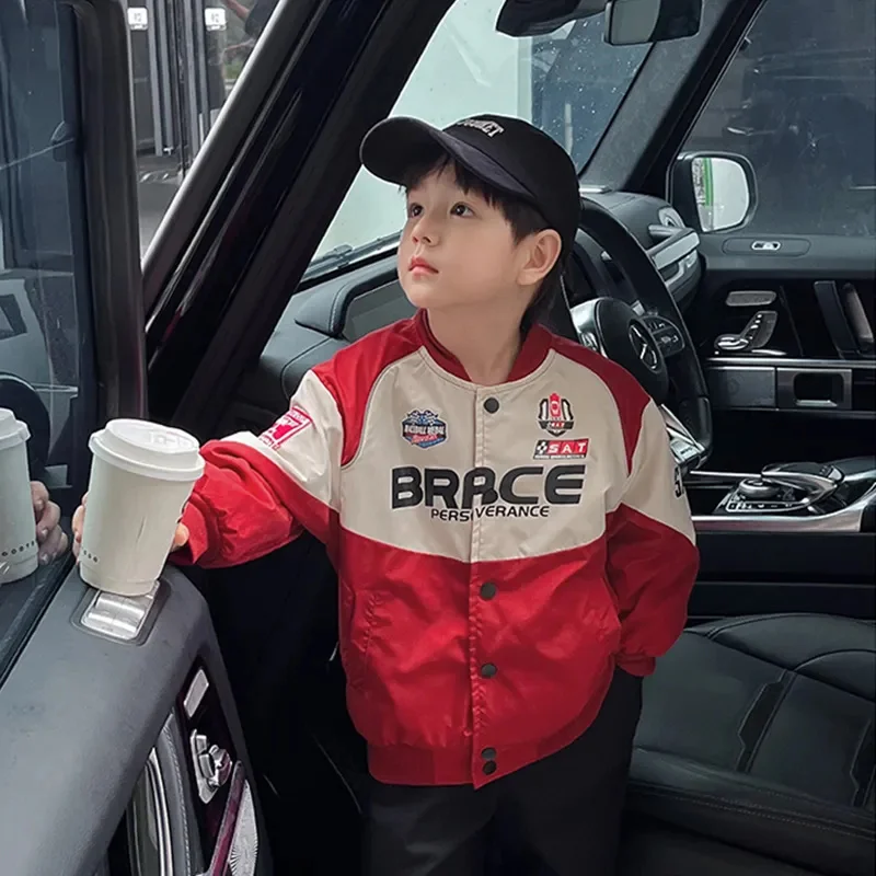 

Korean Style Boys Jackets Letter Button Windbreak Girls Coat Boy Spring Autumn Casual Kids for Clothes