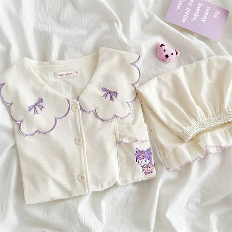 

New Kuromi Hello Kitty Kawaii Anime Sanrio Girl Heart Pajama Cute Cartoon Short Sleeve Shorts Sweet Summer Home Wear Two Set Toy