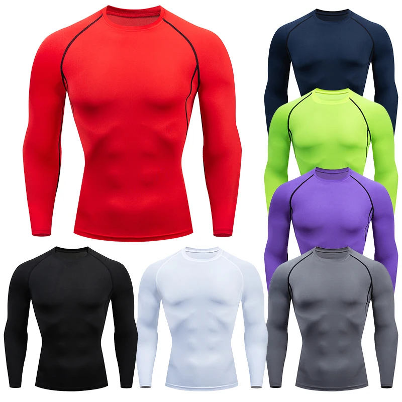 Sport T Shirt Men Fitness Running Quick Dry Long Sleeve Compression Tops Workout Training Gym Rashgard