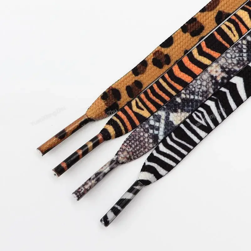 1Pair Leopard Shoelaces for Sneakers Fabric Flat Shoe Laces White Black Zebra Shoelace Elastic Laces 120/140/160CM shoe laces shoe accessories