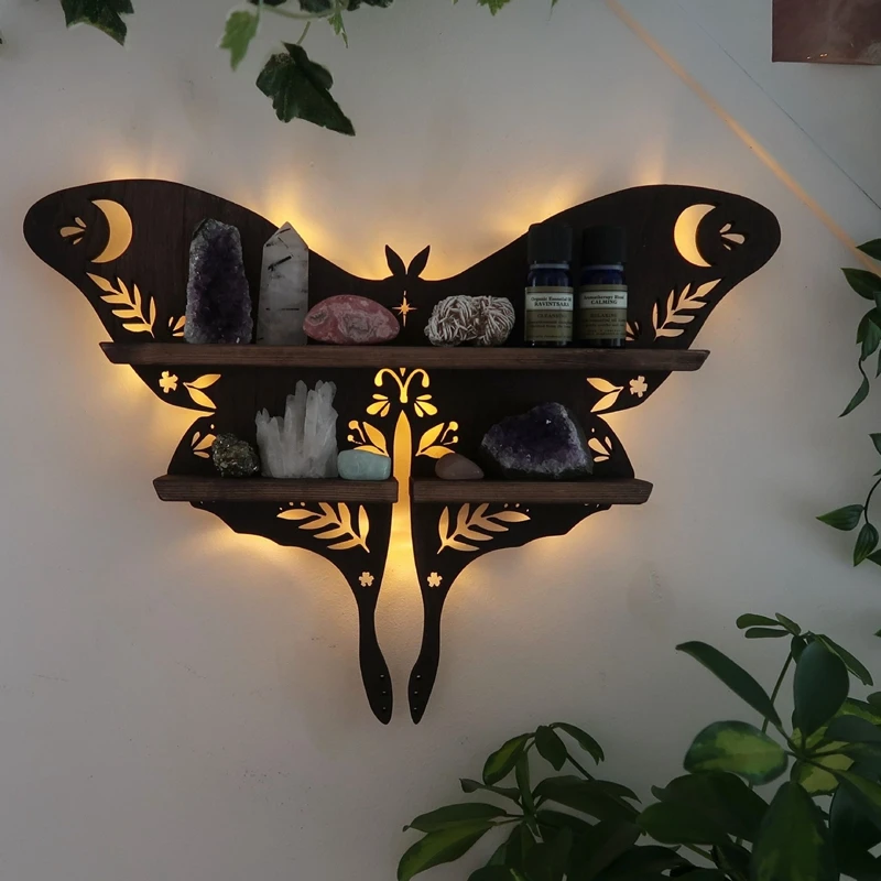 2022 new Butterfly Wooden Luna Moth Lamp Crystal Shelf Wooden Luna Moth