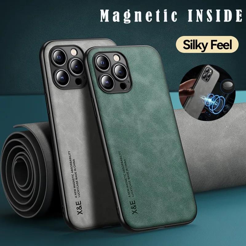 Mattes Leder Auto Magnethalter Handyhülle für iPhone 15 14 13 12 11 Pro XS Max Mini X XR 7 8 Plus SE 2020 Stoßfest_voghion.com