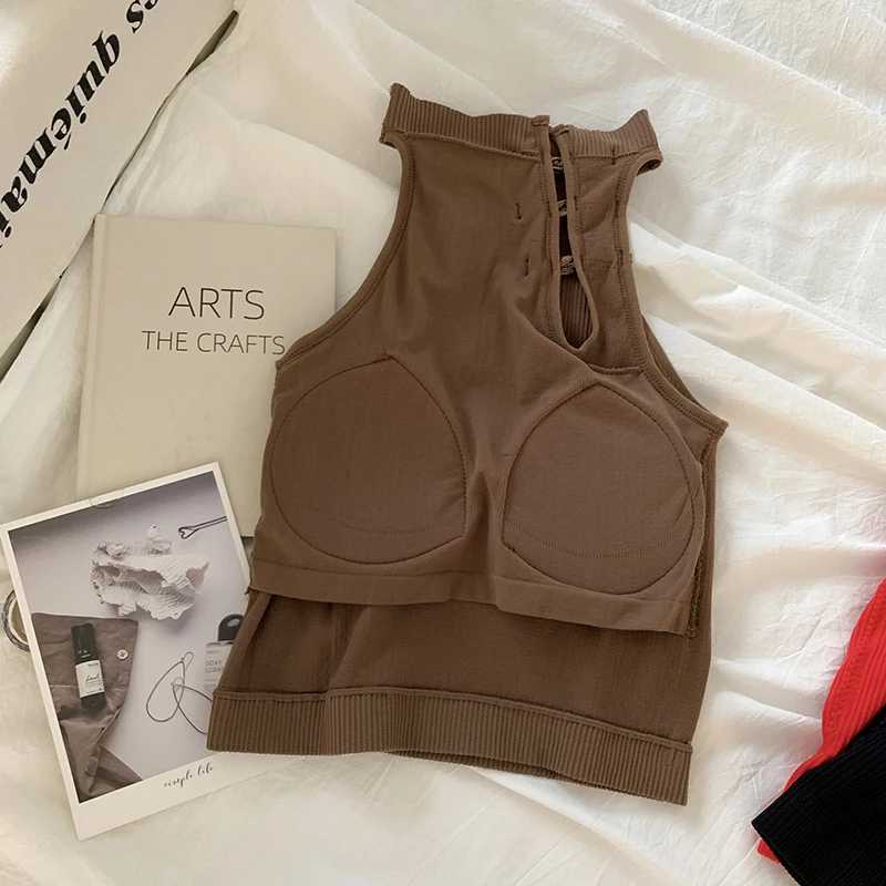 ITOOLIN Elegant Women Chinese Button Tank Tops With Bra Pad O-Neck Sleeveless Tank Tops For Women Sexy Crop Tops All-Match 2024